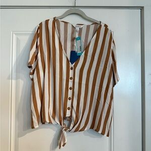 Market & Spruce Brown and White Striped Button-Down Shirt NWT